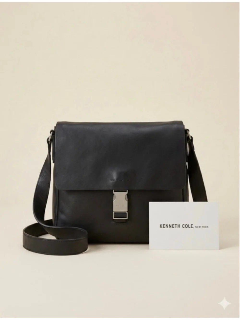 Men's Kenneth Cole Black Leather Messenger Bag One Size